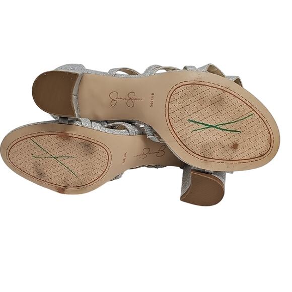 Jessica Simpson Stassey Sparkling Silver Strappy Block Heel Back Zip Sandals 8M - Picture 6 of 9